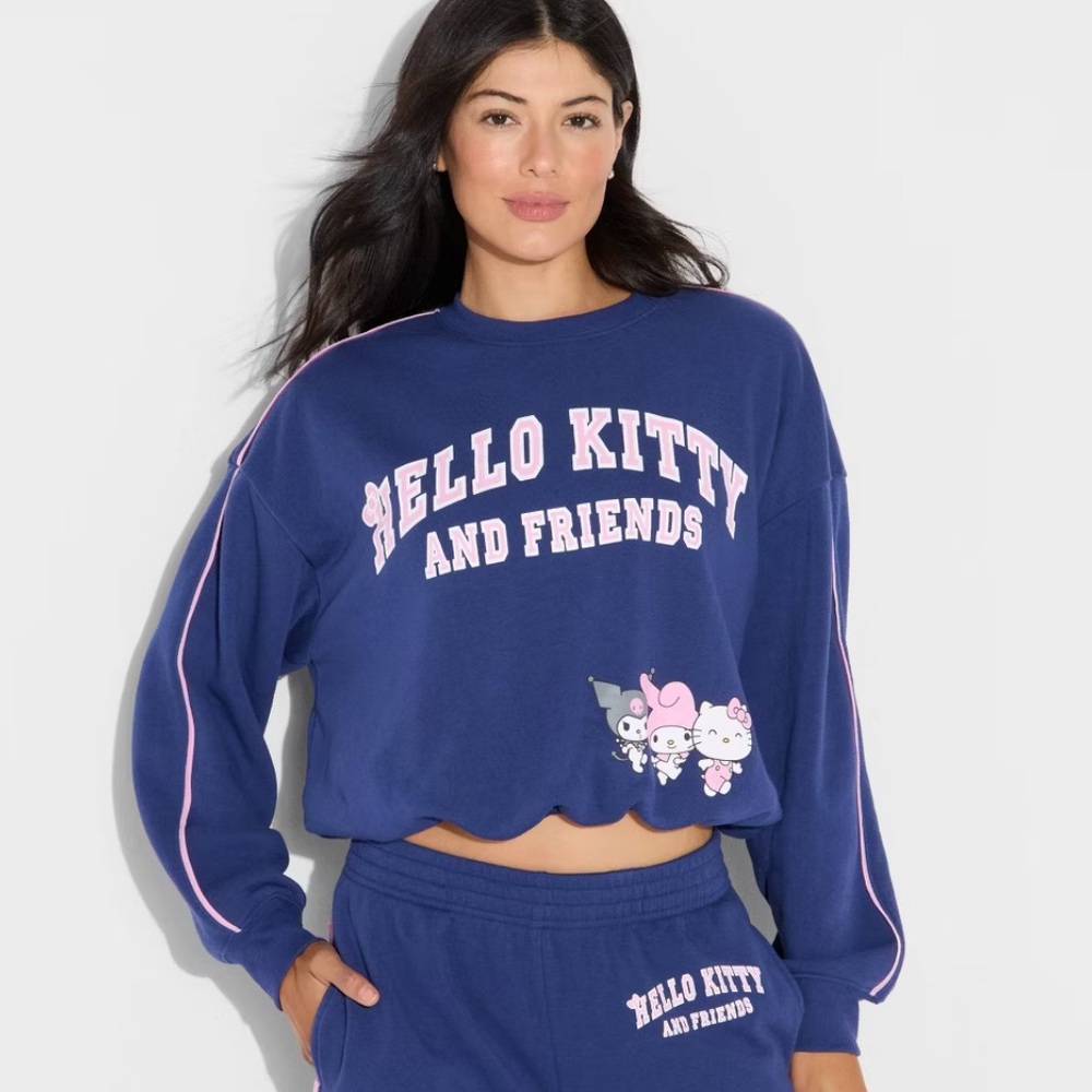 Hello Kitty & Friends Women's Bubble Hem‎ Graphic Sweatshirt - Navy Blue